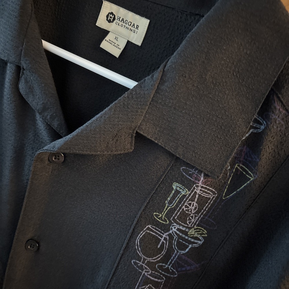 Haggar Shirt Mens XL Black Cocktail Drinks‎ Bartender Short Sleeve Button Up - Picture 2 of 4